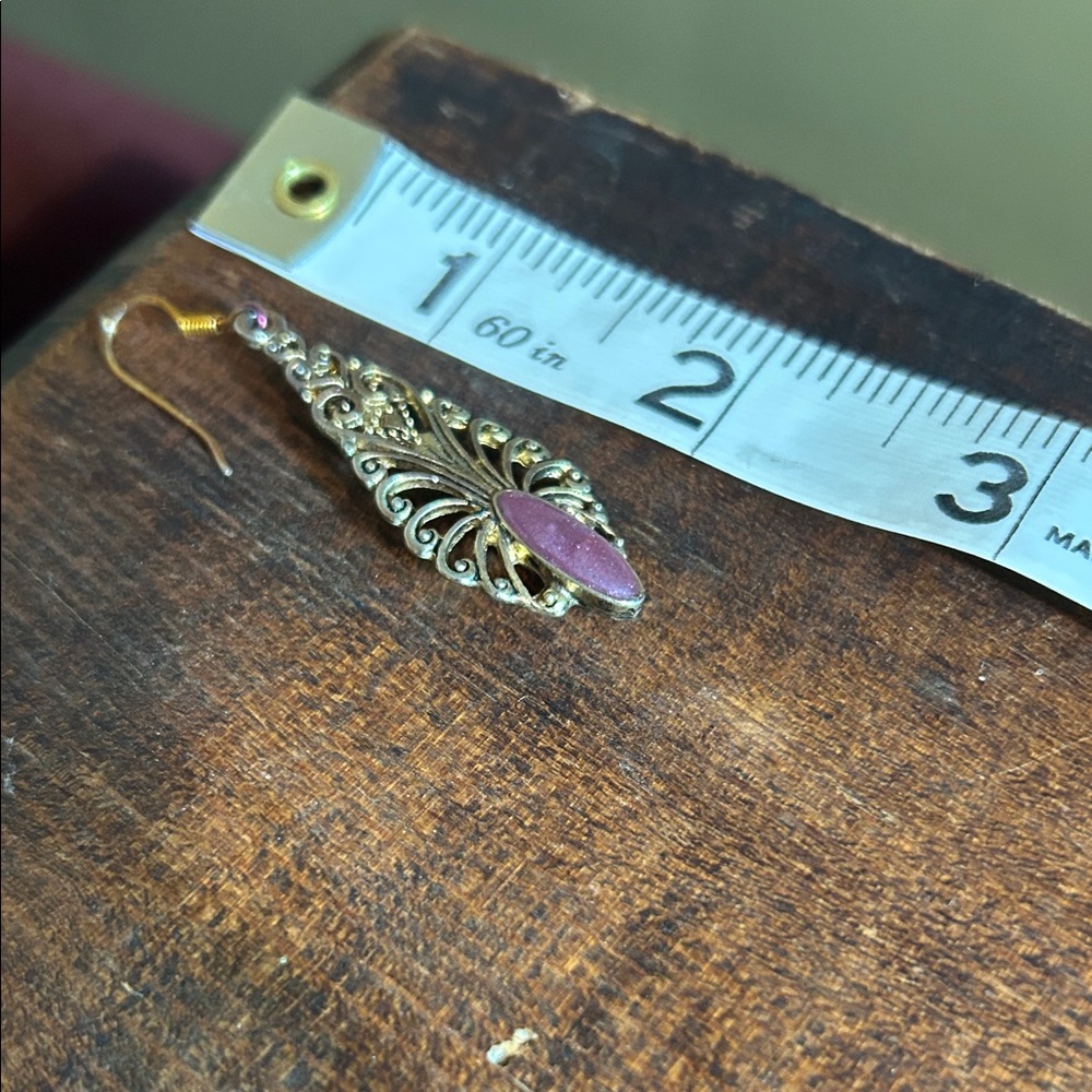 Vintage Gold Silver and Pink Tone Filigree Earrings - Picture 5 of 5
